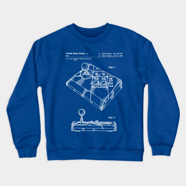 Joystick Patent - Console Gamer Gaming Streamer Art - Blueprint Crewneck Sweatshirt by patentpress